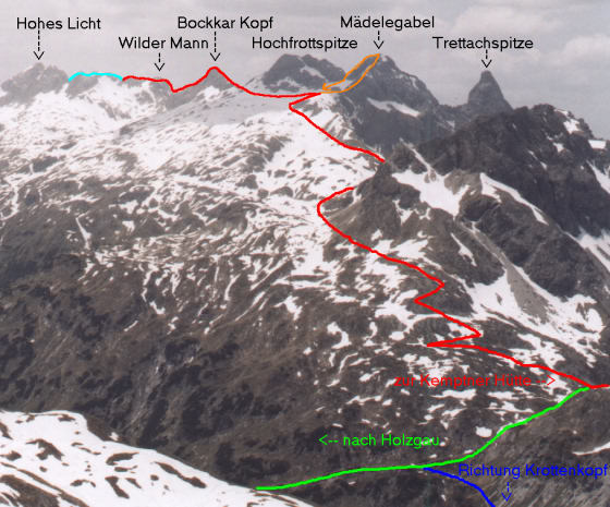 Heilbronner Höhenweg von unterhalb der Krottenkopfscharte aus gesehen (mit Beschreibung)