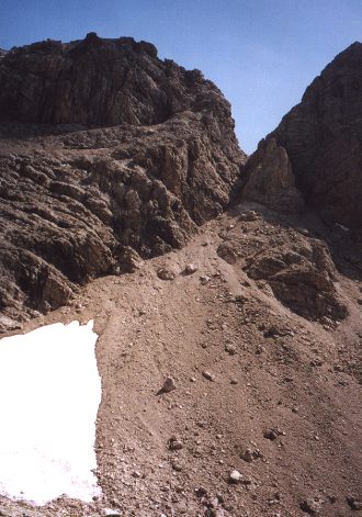 Blick hoch zur Hermannskarscharte (aus dem Öfner Kar)