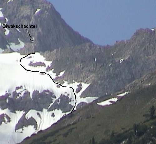 Hier nochmal der Abstieg von der Biwakschachtel ins Parseiertal vom Vortag