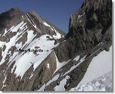 Blick von der Parseierscharte Richtung Dawinscharte - unterhalb des Gelben Schartles die Schlüsselstelle